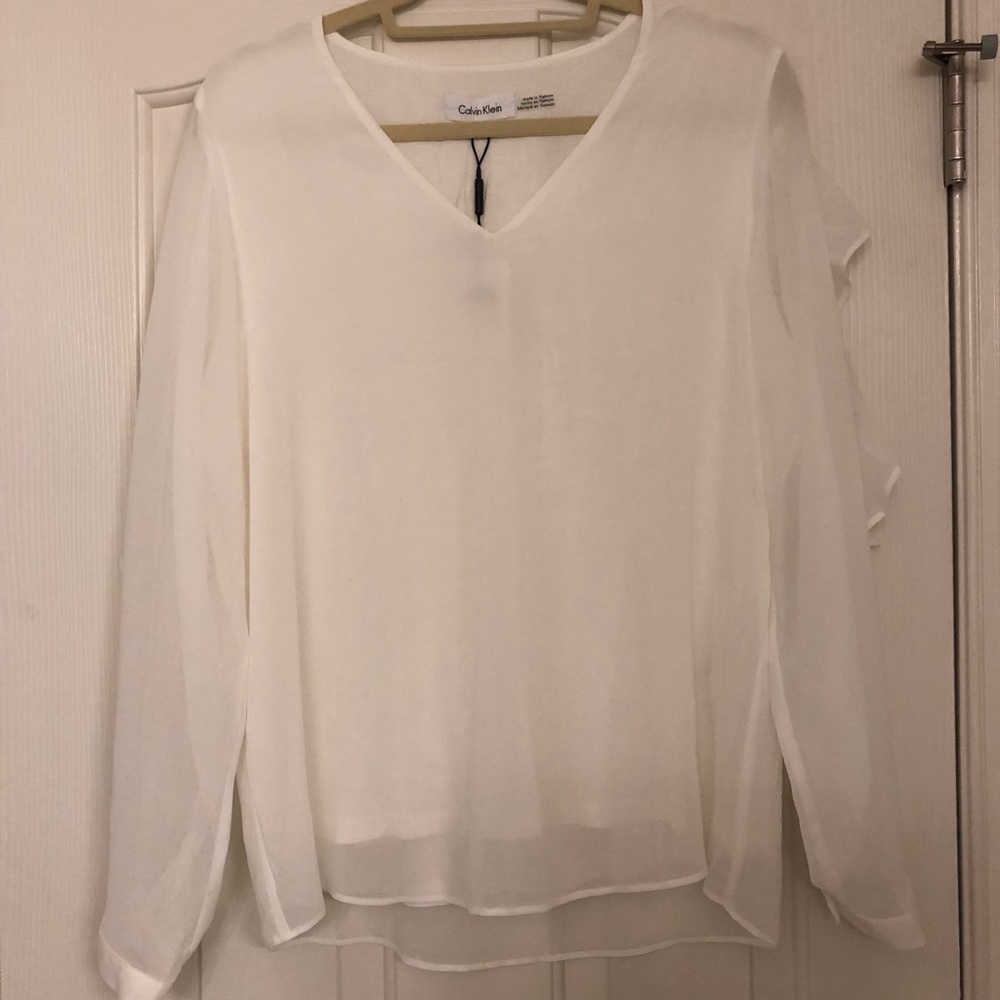 Calvin Klein sheer ruffled blouse